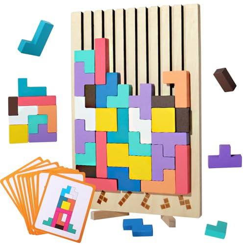 VIHASH Holzpuzzle 3D Tetris Kinder, Holz Tetris Stapelpuzzle Spielzeug, Holz Tetris Montessori mit 42 Steinen und 10 Herausforderungskarten, Geometrische Blöcke Tetris, Geschenk für Kinder VIHASH Holzpuzzle 3D Tetris Kinder, Holz Tetris Stapelpuzzle Spielzeug, Holz Tetris Montessori mit 42 Steinen und 10 Herausforderungskarten, Geometrische Blöcke Tetris, Geschenk für Kinder von VIHASH