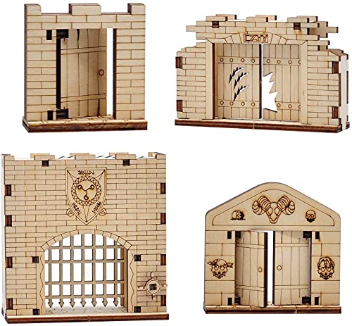 D&D Dungeon Door & Portcullis Gate Miniatures (Set of 4) Wooden Laser Cut Open and Closed Fantasy Terrain 28mm Scale for Dungeons & Dragons von VIIPHA