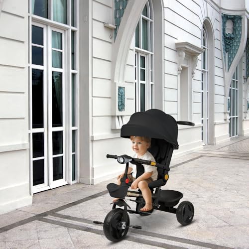 Dreirad für Kinder, mitwachsend, faltbar, mit verstellbarem Elternstock, leisen Rollen, wendbarer Sitz, bequemer Griff, 100 x 75 x 50 cm, Schwarz von VIIROUD
