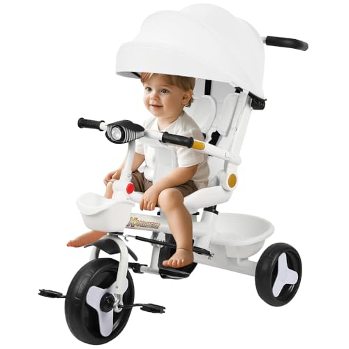Dreirad für Kinder, mitwachsend, faltbar, mit verstellbarer Elternstange, geräuscharme Rollen, wendbarer Sitz, bequemer Griff, 100 x 75 x 50 cm, Weiß Dreirad für Kinder, mitwachsend, faltbar, mit verstellbarer Elternstange, geräuscharme Rollen, wendbarer Sitz, bequemer Griff, 100 x 75 x 50 cm, Weiß von VIIROUD