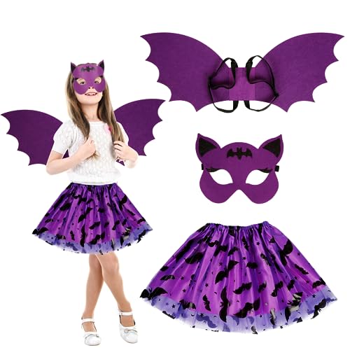 VIKILON 3Tlg. Fledermaus Kostüm Kinder, Fledermauskostüm Mädchen, Fledermaus Flügel Kostüm, Fledermauskostüm Vampir mit Fledermausflügel Tutu für Karneval Fasching Cosplay Party Maskerade Halloween VIKILON 3Tlg. Fledermaus Kostüm Kinder, Fledermauskostüm Mädchen, Fledermaus Flügel Kostüm, Fledermauskostüm Vampir mit Fledermausflügel Tutu für Karneval Fasching Cosplay Party Maskerade Halloween von VIKILON