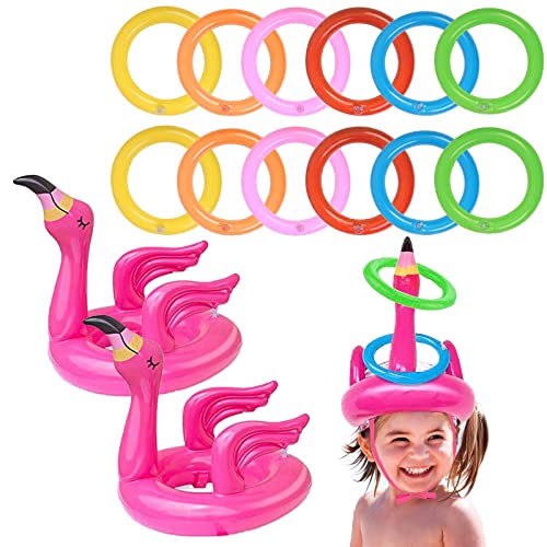 VIKSAUN 14 Stück Wurfspiel Flamingo Aufblasbare Ringwurfspiel Eltern Partyspiele für Sommer Hawaii Party Hochzeit Sommer Pool Party Outdoor Indoor Spiele (14 Stück) von VIKSAUN