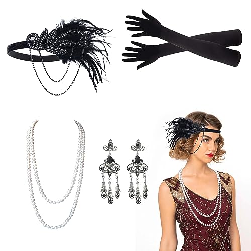 VIKSAUN 5 Stück 20er jahre accessoires 20er Jahre Kostüm Damen, 1920s Kostüm Damen Flapper Accessoires Set, Gatsby Accessoires, Stirnband Halskette Handschuhe Ohrringe, Charleston Kleid (5 Stück) VIKSAUN 5 Stück 20er jahre accessoires 20er Jahre Kostüm Damen, 1920s Kostüm Damen Flapper Accessoires Set, Gatsby Accessoires, Stirnband Halskette Handschuhe Ohrringe, Charleston Kleid (5 Stück) von VIKSAUN