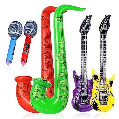 VIKSAUN 6 Stück Aufblasbare Party Props Aufblasbares Gitarre Aufblasbares Mikrofone Ornament Karaoke Musikinstrumente Zubehör Themenparty Festival Rollenspiel Cosplay(6 Stück) von VIKSAUN