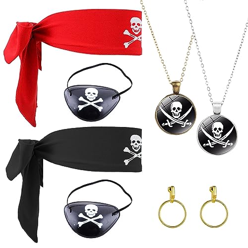 VIKSAUN 8 Stück Pirat Captain Dress Up Set, Piraten Kostüm zubehör Piratenhut für Kinder, Creolen Piraten Augenklappen Piraten Kopftuch, für Karneval Halloween Piraten Party Kostüm Prop (8 Stück) von VIKSAUN