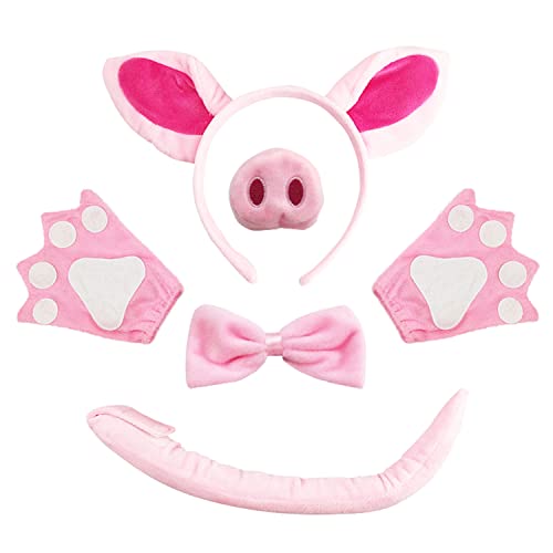 VIKSAUN Schwein Kostüm Set, Set Schwein Ohren Nasen Schwanz und Fliege Handschuhe, Rosa Schwein Kostüm Kit Zubehör, mit Ohren Tier Schwanz Fliege für Cosplay Halloween Party Favors VIKSAUN Schwein Kostüm Set, Set Schwein Ohren Nasen Schwanz und Fliege Handschuhe, Rosa Schwein Kostüm Kit Zubehör, mit Ohren Tier Schwanz Fliege für Cosplay Halloween Party Favors von VIKSAUN