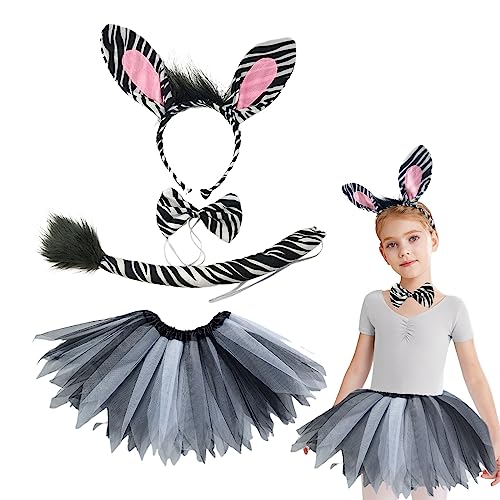 VIKSAUN Zebra Kostüm Set Tierohren Schwanz Zoo Dschungel Kostüm für Erwachsene und Kinder zum Anziehen Karneval Accessoires JGA Halloween Bühnenauftritt Cosplay Geburtstag(Schwarz) von VIKSAUN