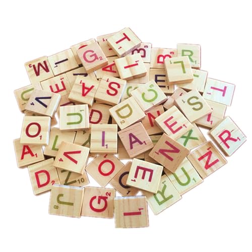 100 Stück Scrabble Buchstaben Holz, Holzbuchstaben A bis Z Puzzle, Holzbuchstaben Klein mit Ziffern, Holz Buchstabe Fliesen zum Spielen für Vorschule Kinder Bildung, Holz Alphabet für Kindererziehung von VIKY