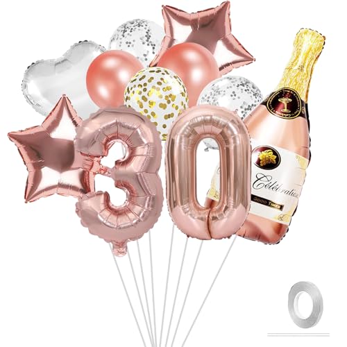 30 Geburtstag Frauen Deko, Rosegold Ballons Deko 30 Geburtstag Frau Mann, 30. Geburtstag Deko Set mit Luftballons 30. Geburtstag, Konfetti Luftballon,Geburtstagsdeko 30 Geburtstag Party Deko Supplies von VIKY