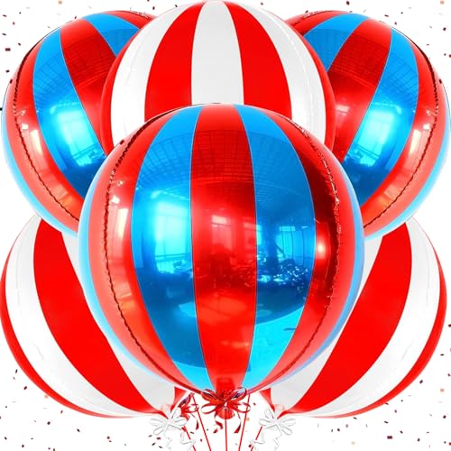 Karneval Deko Luftballons Rot Weiß Blau,6 Stück 22 Zoll 4D Zirkus Deko Folienballon,Karneval Party Deko Rote Weiss Luftballon,Helium Ballon für Karneval Dekorationen,Movie Night,Kindergeburtstag Deko von VIKY