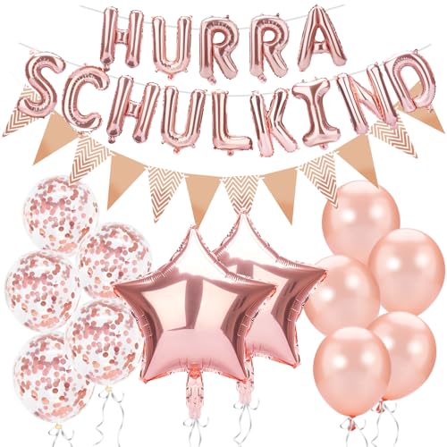 Schulanfang Deko Einschulung Mädchen Junge,14 Stück Einschulung Deko Mädchen Set,Hurra Schulkind Deko Rosegold 2025,Deko Schulanfang mit Wimpelkette,Stern Einschulung Folienballon,Konfetti Luftballons Schulanfang Deko Einschulung Mädchen Junge,14 Stück Einschulung Deko Mädchen Set,Hurra Schulkind Deko Rosegold 2025,Deko Schulanfang mit Wimpelkette,Stern Einschulung Folienballon,Konfetti Luftballons von VIKY