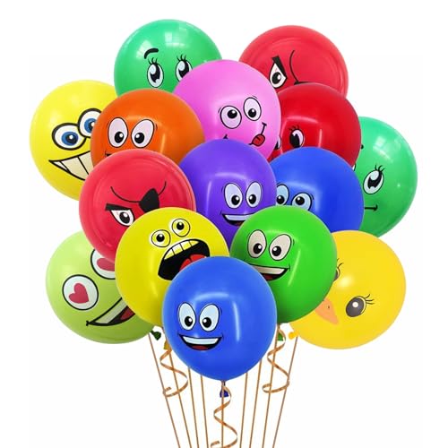 Smiley Luftballons Geburtstag, 100 Stück Helium Luftballons Bunt, Verschiedene Miene Ballons Geburtstag Deko Junge Mädchen, Bunte Luftballon Geburtstag für Geburtstag Party Deko, Kindergeburtstag Deko von VIKY