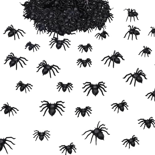 VIKY® 100 Stück Halloween Deko Realistische Spinne Klein, Halloween Spinnen Deko, 2 Größen Kunststoff Spinnen Dekoration, Halloween StreichSpinne Spielzeug für Halloween Party Narrentag Themenparty von VIKY