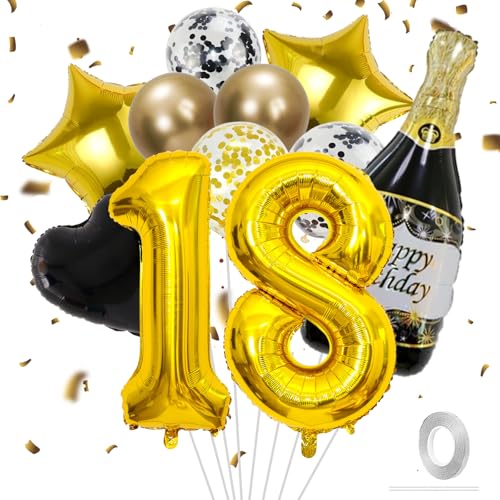 VIKY® 18 Geburtstag Deko Junge, Schwarz Gold Luftballons Deko 18. Geburtstag Junge Deko, Geburtstagsdeko 18 Junge Set mit 18th Ballons und Konfetti Luftballon, Party Deko 18 Geburtstage Mädchen Junge von VIKY