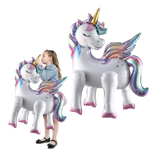 VIKY® 2 Stk Einhorn Luftballons, 3D Folienballon Einhorn Stehend, Einhorn Ballon Mädchen, Einhorn Deko Kindergeburtstag, Einhörner Deko, Einhorn Luftballon Tiere mit Beinen,Unicorn Birthday Decoration von VIKY