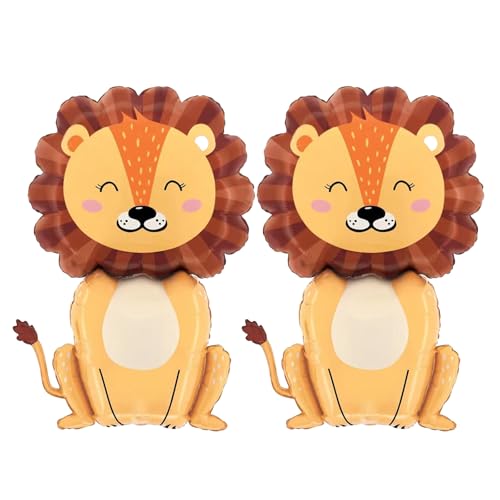 VIKY® 2 Stk Löwe Folienballon Tiere,Löwe Luftballons Tiere Formen,Waldtiere Löwe Geburtstag Luftballons,Dschungel Deko Geburtstag,Löwen Deko Ballon für Kindergeburtstag Deko,Safari Tiere Thema Party von VIKY