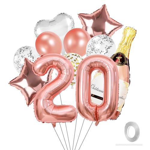 VIKY 20 Geburtstag Deko Mädchen, Rosegold Luftballons Deko 20. Geburtstag Mädchen Deko, Geburtstagsdeko 20 Mädchen Set mit 20th Ballons und Konfetti Luftballon, Party Deko 20 Geburtstage Mädchen Junge von VIKY