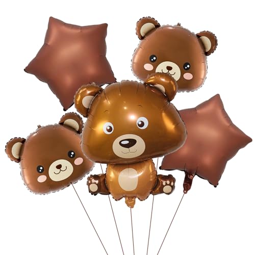 VIKY® 5 Stück Bär Folienballon Set, Bär Helium Ballons Geburtstag, Bären Luftballon Tiere Ballons, Niedliche Braunen Bär Luftballon für Baby Party Dekoration Junge, Waldtiere Geburtstag, Baby Shower von VIKY