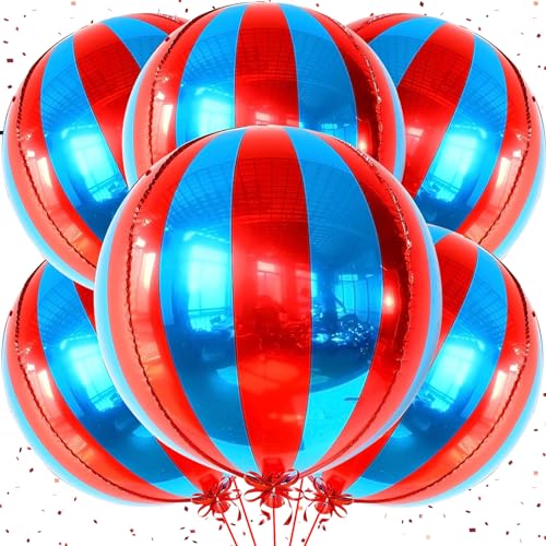 VIKY® Karneval Luftballons Rot Blau, 6 Stk 22 Zoll 4D Zirkus Folienballon, Party Deko Blaue Rote Luftballon, Helium Ballon für Dekorationen, Movie Night, Kindergeburtstag von VIKY