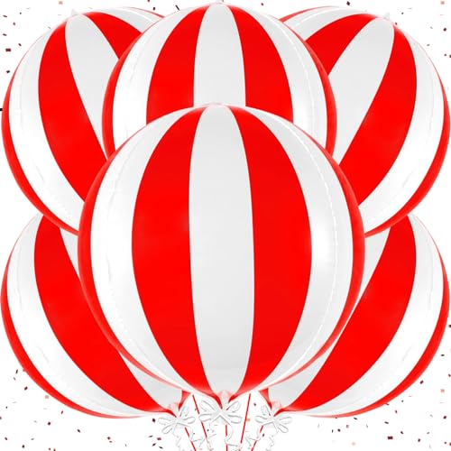 VIKY® Karneval Luftballons Rot Weiß, 6 Stück 22 Zoll 4D Zirkus Folienballon, Party Deko Rote Weiss Luftballon, Helium Ballon für Dekorationen, Movie Night, Kindergeburtstag von VIKY