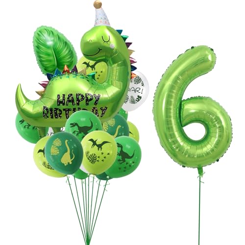 23 Stück Dino Luftballon,Dino Geburtstag Deko 6 Jahre,Dschungel Deko 6. Geburtstag Junge,Dino Deko Kindergeburtstag Luftballons,Ballon 6 Geburtstags Deko,Folienballon 6 für Waldtiere Party Dekoration von VIKY