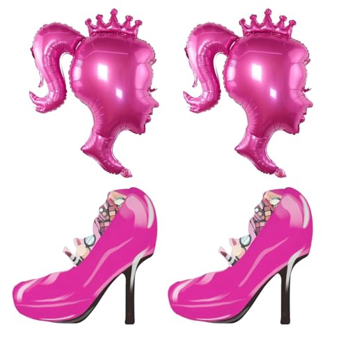 VIKY® Prinzessin Geburtstag Deko Luftballons Pink,4 Stück Geburtstagsdeko Pink Mädchen Folienballons,Prinzessinnen Pinke Luftballons 90er Party Deko,Pinke Deko Ballon für Geburtstagsdeko Kinder Party von VIKY