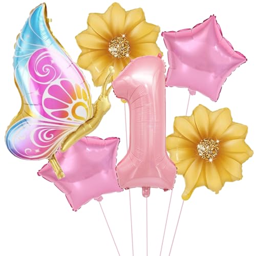 VIKY® Schmetterlinge Deko 1 Geburtstag Mädchen, Luftballon 1. Geburtstag, Geburtstagsdeko 1 Jahr Schmetterling Luftballon Deko Kindergeburtstag, 1 Geburtstag Mädchen Deko, Deko 1. Geburtstag Mädchen von VIKY