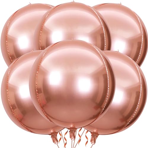 VIKY 6 Stück Folienballon Geburtstag, 22 Zoll 4D Luftballons Geburtstag Helium Ballon Roségold, Kindergeburtstag Deko Luftballon, Party Deko Ballons für Geburtstag, Graduation, Einschulung, Rente Deko von VIKY