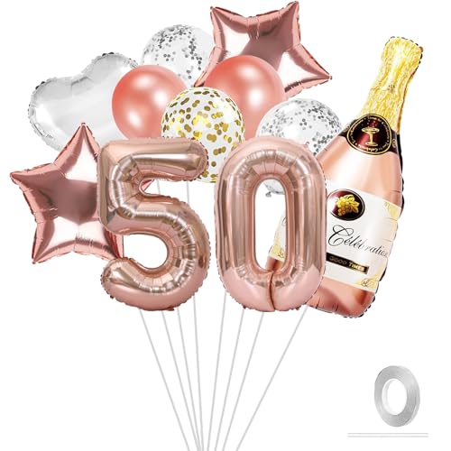 VIKY Deko 50. Geburtstag Frauen, Rosegold 50 Geburtstag Frauen Deko, Luftballon 50 Geburtstag Frau Mann, 50. Geburtstag Deko Set mit Luftballons 50. Geburtstag, Konfetti Luftballon Party Deko Supplies von VIKY