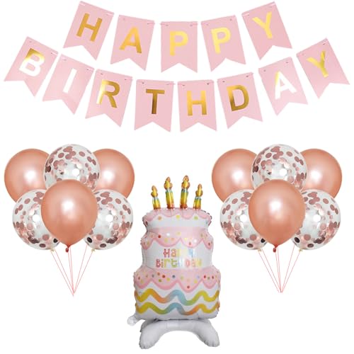 VIKY® Luftballons Geburtstag Dekoration Set, Geburtstagsdeko Happy Birthday Girlande, Party Deko Geburtstag Set mit Happy Birthday Deko Banner, Happy Birthday Ballon für Geburtstag Deko von VIKY
