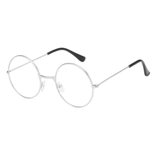 VILITI Runde Brille, Retro-Brille, Metallrahmen, klare Gläser, Vintage-Brille, Zauberer-Kostüm, Retro, klare Linse, Draht, Kostüm, Geek-Zubehör für Verkleidungen (Silber) von VILITI