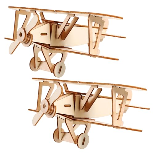VILLCASE 2 Sätze Dreidimensionales Puzzle Holzpuzzle Kinderpädagogisches Spielzeugmodell Flugzeugmodellbausatz Spielzeugflugzeug Flugzeugspielzeug Aus Holz DIY-Kits 3D Hölzern Dekorationen von VILLCASE