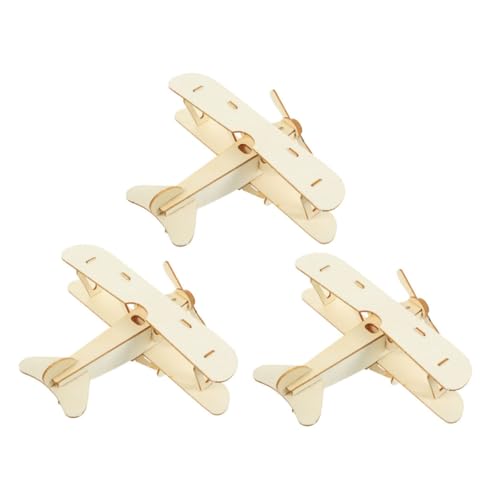 VILLCASE 3Stücke Teiliges Holzflugzeug Bastelset für DIY Modellflugzeuge zum Bemalen Robustes Design Aktivitäten Unvollendete Holzspielzeuge Beige von VILLCASE