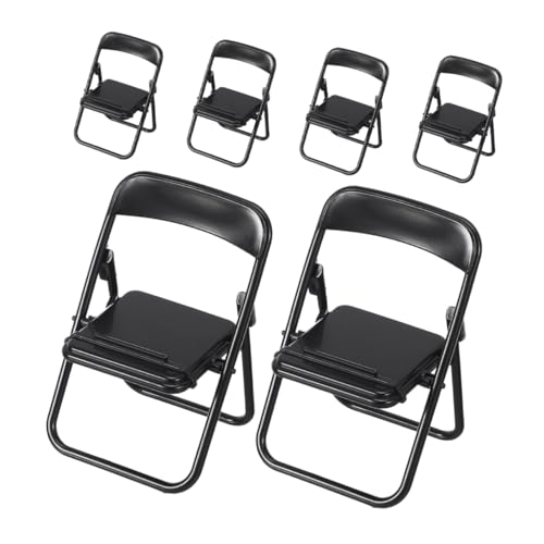 VILLCASE 6 Stück Handyhalter Puppenhausstühle Klappstuhl Möbel Handyständer Handyregal Desktop Telefonhalter Desktop Telefonhalterung Handyständer Kunststoff Schwarz von VILLCASE