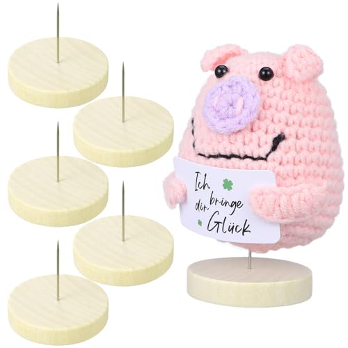 VILLCASE 6Er Set Häkelpuppenständer Holz Strickpuppenständer Doppelstahlnadel Figurenhalter Für Figuren Display Nadelsockelstütze Rosa von VILLCASE
