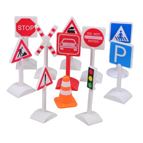 VILLCASE Mini Verkehrsschilder Teilig mit Stoppschild Ampel Baustellen und Fußgängerzeichen Robuste Miniatur Verkehrszeichen für Kindgerechtes Verkehrssimulation Spiel im und von VILLCASE