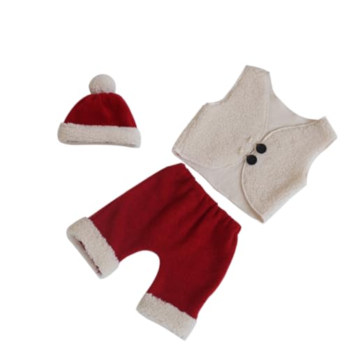 VILLCASE Weihnachtskostüm für Neugeborene Weiches Fotografie Outfit mit Mütze Weste und Shorts Festliches Santa Claus Design für Fotoshooting Geschenkset für Weihnachtszeit von VILLCASE