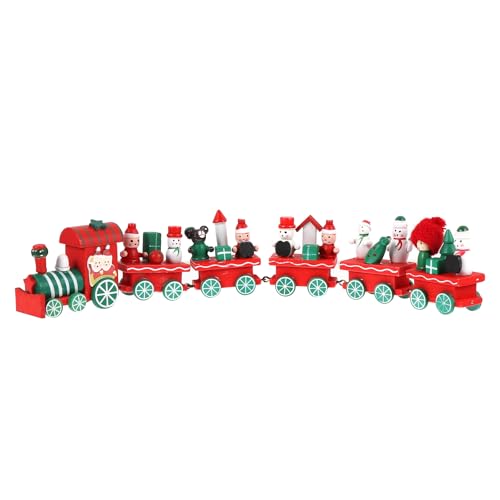 VILLCASE Weihnachtszug aus Holz, Weihnachtsschmuck mit Schneemann-weihnachtsmann-Figur, Bemalte Mini-Zug-Dekoration für Festival-Party- von VILLCASE