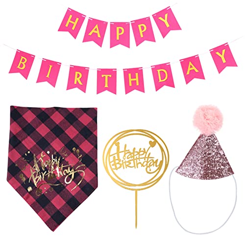 VILLFUL 1 Satz Pet Geburtstag Banner Set Dekorative Hund Geburtstagsparty mit Dreiecksfahne Hut und Cupcake Topper für Unvergessliche Feiern Wiederverwendbar und Farbenfroh von VILLFUL