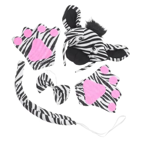 VILLFUL 1 Satz Zebra Kostüm Set für Tierkostüm mit Stirnband Fliege und Handschuhen Requisiten für Halloween Geburtstagsfeiern und Karneval Einzigartiges Zebra Cosplay Zubehör von VILLFUL