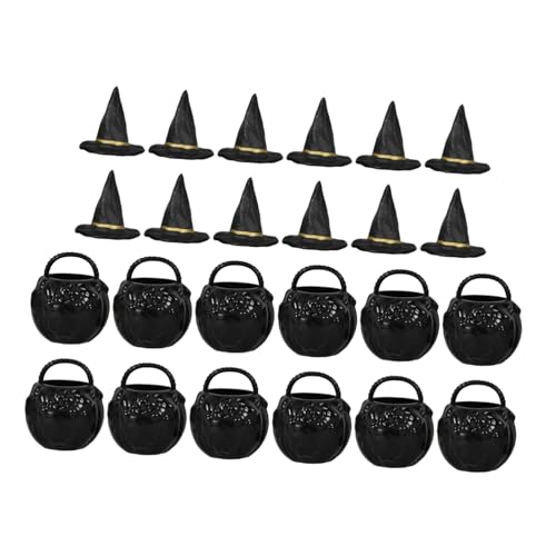 VILLFUL Miniatur-kessel Und Mini-hexenhut Für Halloween-partys Aus Kunststoff Tischdeko Als Verspielte Requisiten Für Mini-häuser von VILLFUL