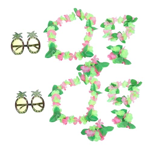 VILLFUL 10 Stück Teiliges Set Hawaiianischer Blumenkränze und Ananas Sonnenbrillen für Frauen und Dekorationen für Strandpartys und Luau Events von VILLFUL