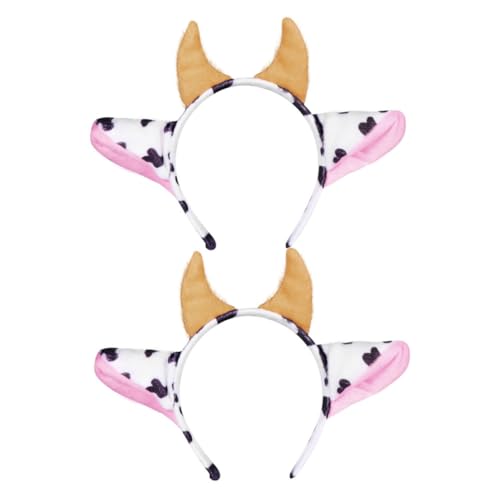 VILLFUL 2 Stück Niedliches Haarreif mit Kuhhörnern Cartoon Haarreif Party Haarschmuck für Mädchen Fasching Bühnenauftritt Geburtstagsfeier Cosplay Leichte Kopfbedeckung von VILLFUL