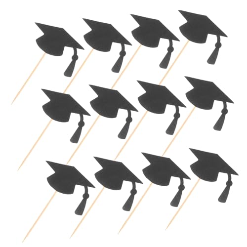 VILLFUL Stück Kuchendekoration der Abschlusssaison Abschlusskappe Kuchendekoration Abschluss-Picks Kuchendeckel Cupcake-Topper mit Abschluss Grad Cap Cupcake Topper Bambus Schwarz von VILLFUL