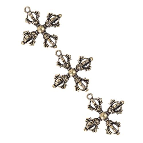 VILLFUL 3 STÜCKE Teiliges Vintage Messing Anhänger Buddhistische Vajra Schlüsselanhänger Charm mit Antiker Patina Detailliert Graviert für Handtaschen und Rucksäcke Symbolisch für Schutz von VILLFUL