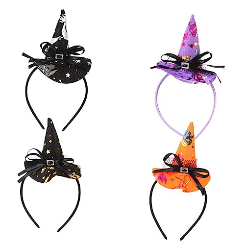 VILLFUL 4 Stück Halloween Haarreif Teilig Hexenhut Design Flexibler Kopfschmuck für Frauen Langlebig und Einzigartig Geeignet für Halloween Party und Festival für Altersgruppen von VILLFUL