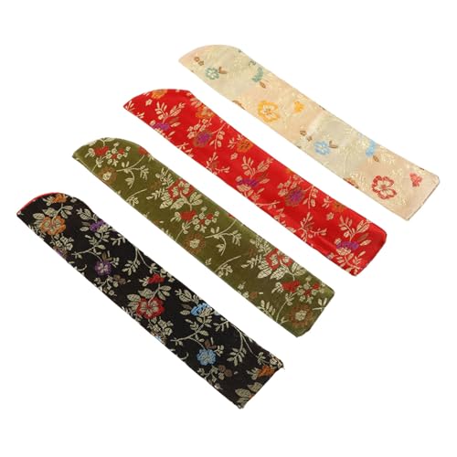 VILLFUL 4 Stück Japanische Handfächer Hüllen Faltbare Stofftaschen in Rot Schwarz Gelb Grün Eleganter Organizer für Klappfächer Kleine Fächer Schutzhüllen für Hochzeit Geschenk Verpackung von VILLFUL