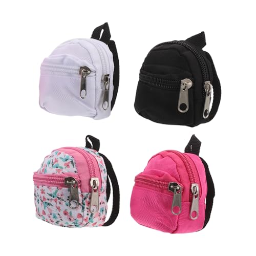 VILLFUL 4 Stück Teiliges Mini Rucksack für Puppen Realistische Zipper Schulrucksäcke in Weiß Rosa Schwarz Muster DIY Puppen Accessoires für Rollenspiele und Puppenhausdekoration von VILLFUL
