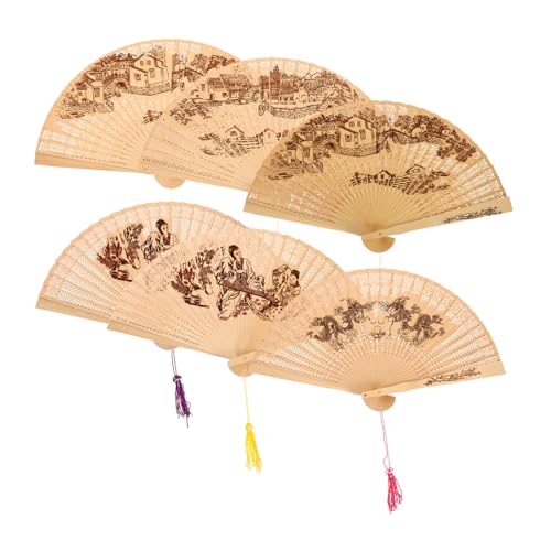 VILLFUL 6 Stück Chinesische Faltfächer aus Holz Vintage Openwork Fächer für Hochzeiten und Dekoration Leicht und Kompakt für Geburtstagsfeiern und Veranstaltungen von VILLFUL
