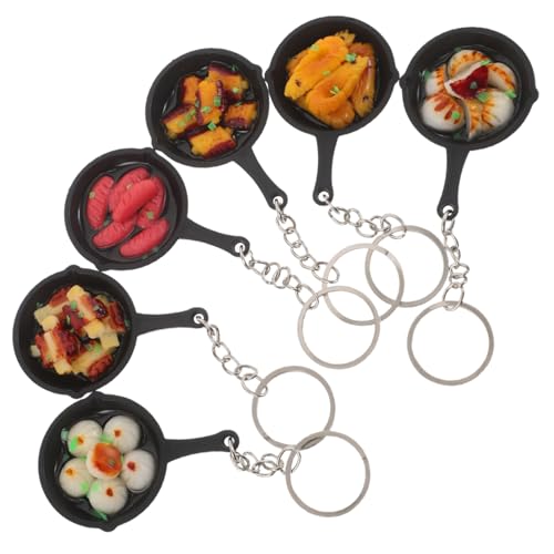 VILLFUL 6 Stück Teiliges Mini Food Schlüsselanhänger mit Lustigem Pfannenanhänger und Imitat-speisen Wie Bratwurst Gebratenen Teigtaschen Rippchen und Verschieden Vielseitiger Taschen von VILLFUL